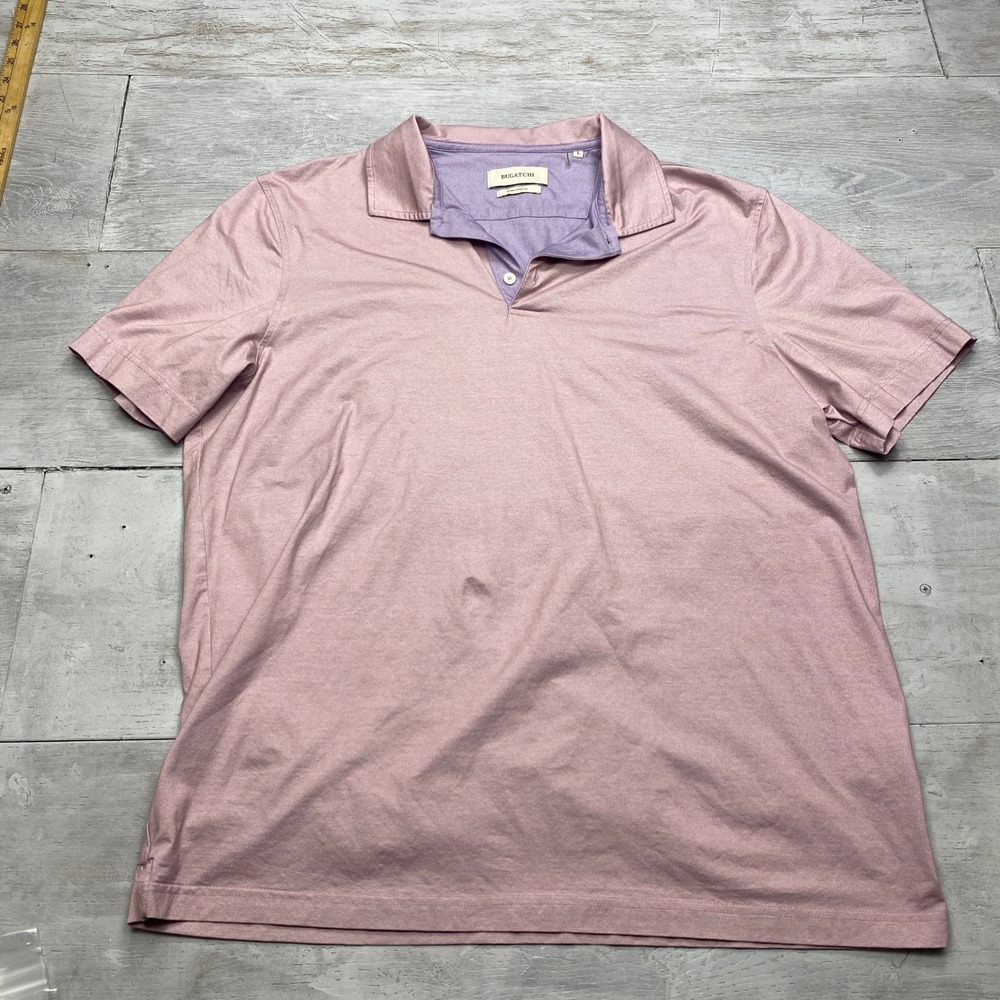 Bugatchi Polo Shirt Mens Large Pink 8-Way Stretch Cotton Blend Short Sleeve Golf